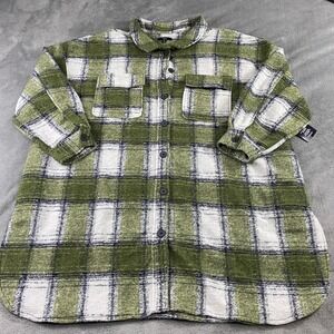 Ellos Shacket Shirt Long Jacket Plus 3X Green Plaid Wool Blend Warm Flannel NEW